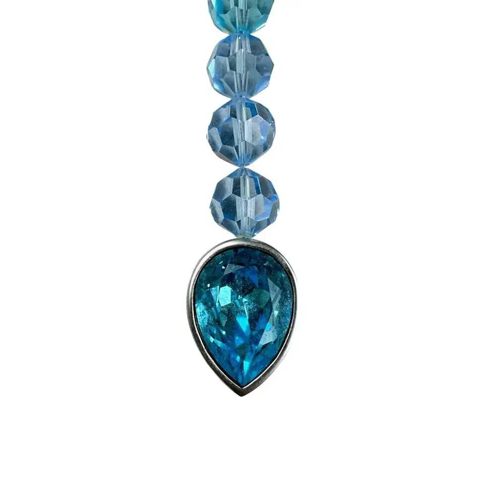 Swarovski Crystal Y-Drop Necklace Clear AB Beads Pave Oval Blue Teardrop Pendant